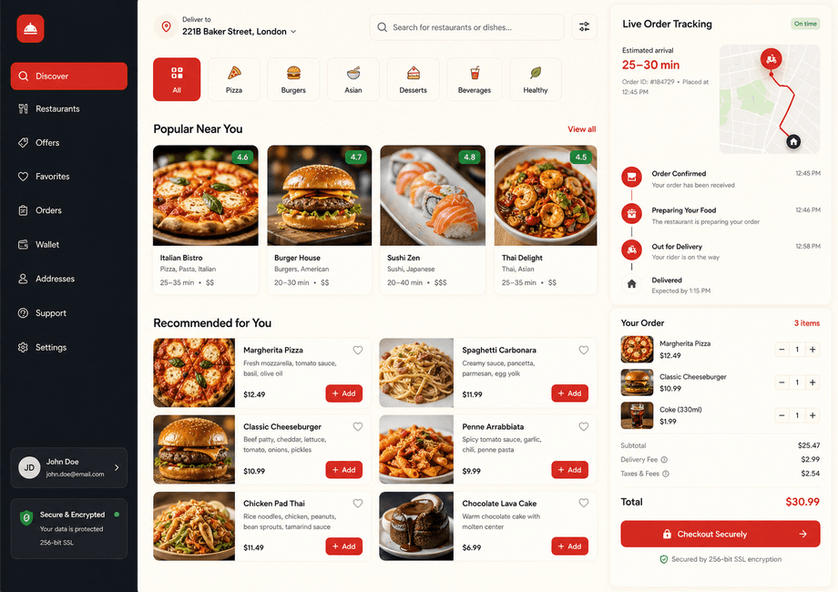 Food ordering and live delivery tracking application