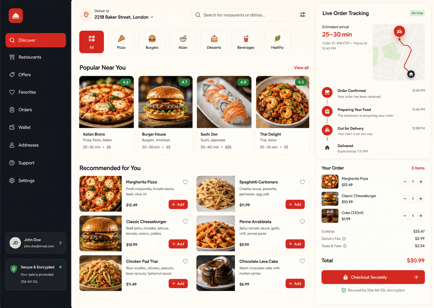 Food ordering and live delivery tracking application
