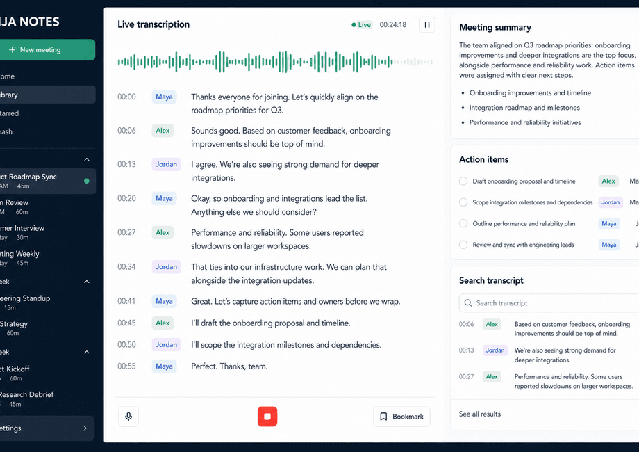 Ninja Notes AI meeting workspace