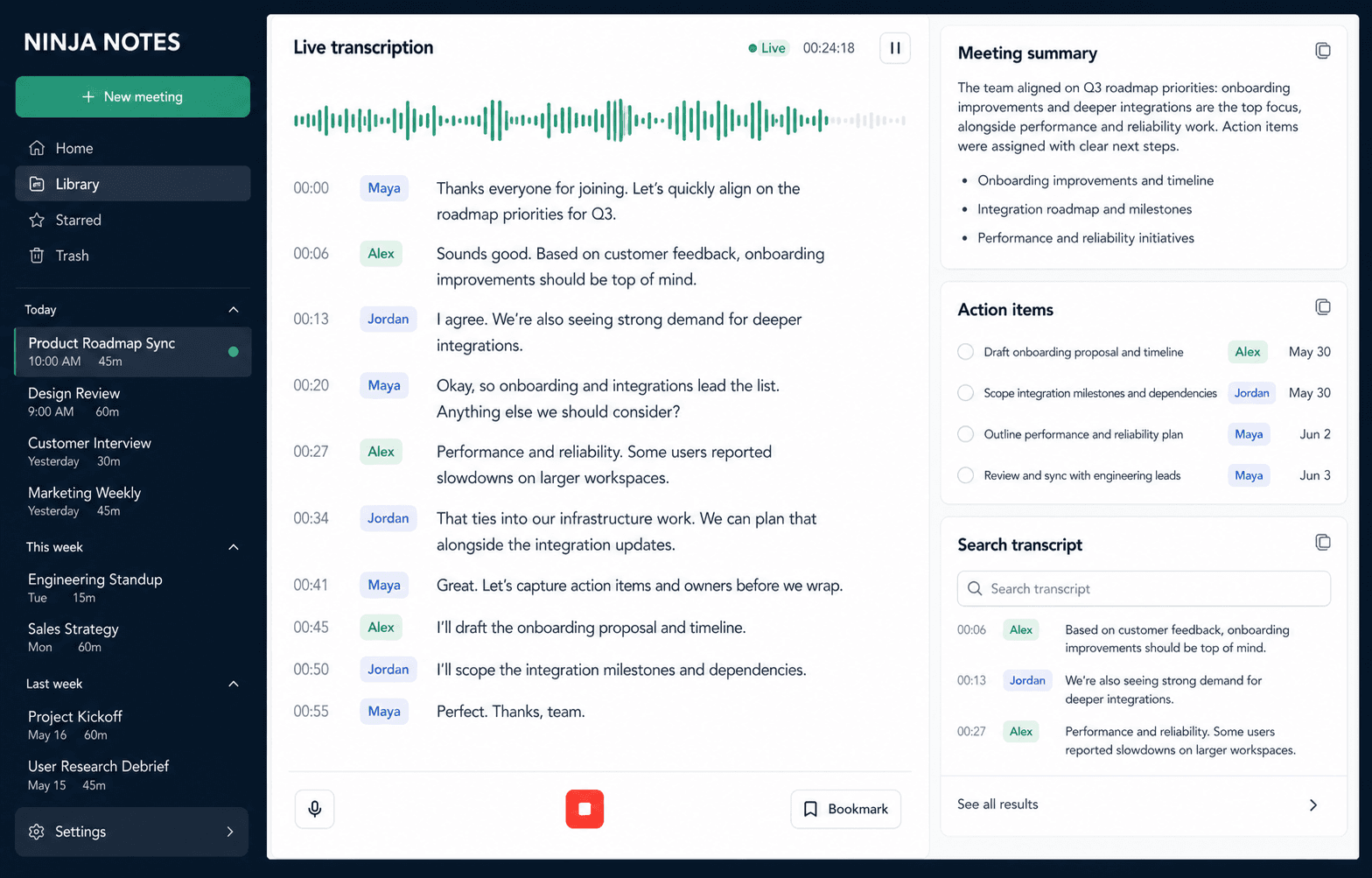 Ninja Notes AI meeting workspace